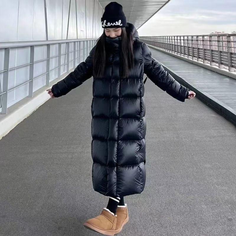 Giacca Lunga Calda in Cotone Piumino Nero Oro, Inverno Versione Coreana Nuova Giacca in Cotone Larga e Spessa Sopra il Ginocchio