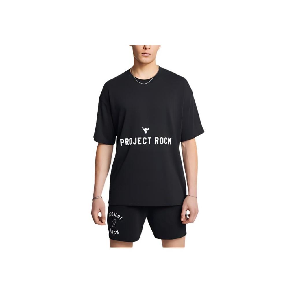 Under Armour Badge Of Honor Letter Print Crew Neck Short Sleeve T-Shirt Men Tops Black 1386892-001
