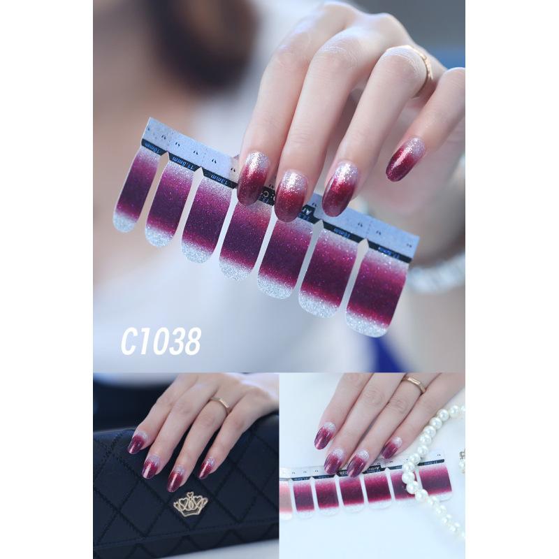 14 Stickers Of Glitter Solid Color Nail Polish Stickers Full Gradient Nail Stickers