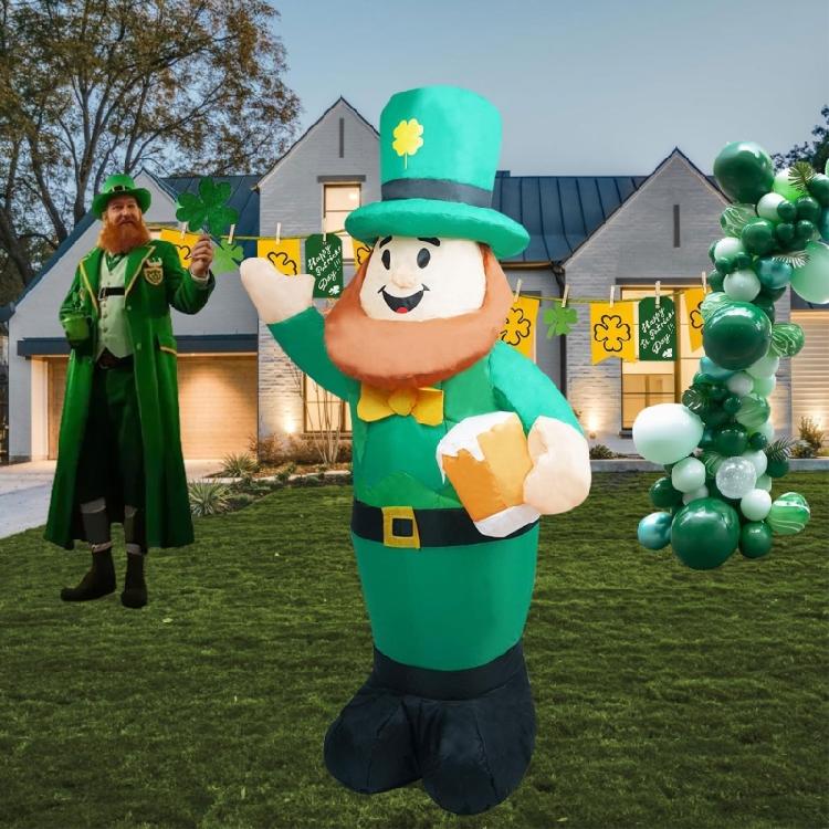 's Highlight Inflatable Leprechaun Decoration 1 Meter Tall Featuring LED Lights In Fan And Ground Stakes For Stability