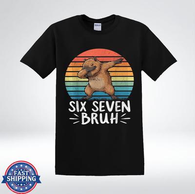 Six Seven Bruh Dabbing Capybara Retro Vintage Funny Animal T-Shirt