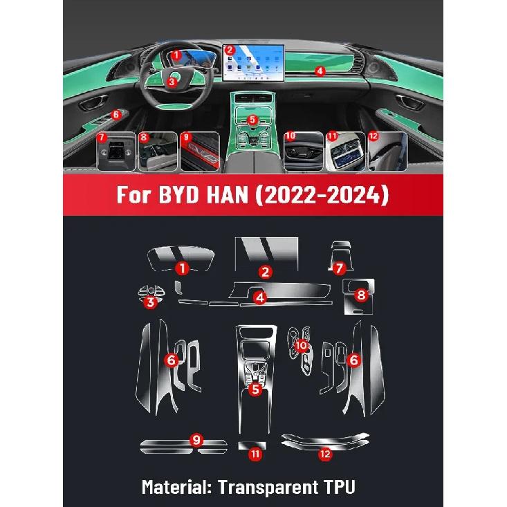 Anti-scratch Car Interior Center Console Media Dashboard Navigation TPU Protector Film For BYD HAN  2024 Accessories
