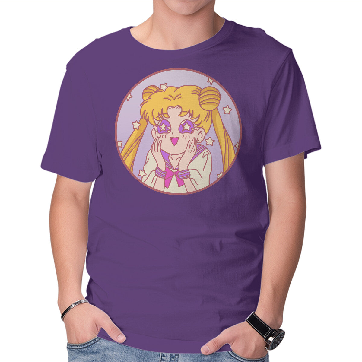 Unisex Crew Neck T-Shirt Pastel Moon Graphic Short Sleeve Casual Tee XS