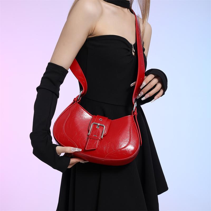 Vintage PU Leather Armpit Bag for Women Shoulder Bag Chic Red Blue Underarm Bag High Quality Solid Classic Handbag