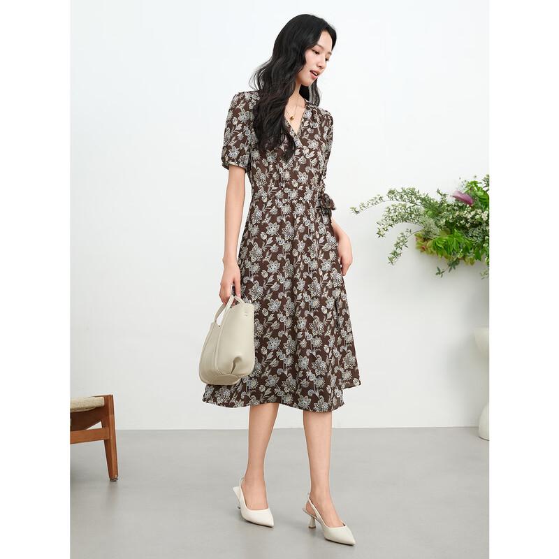 JUZUI Elegant Floral Belted Midi Dress