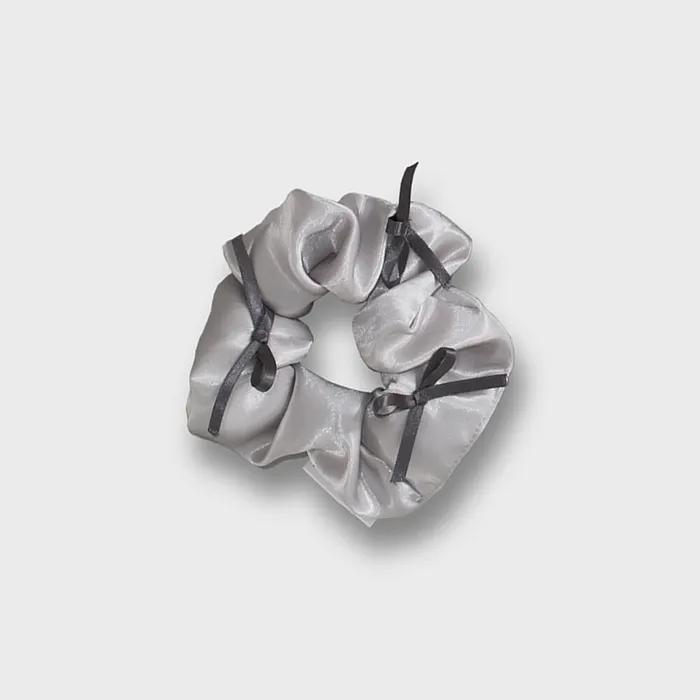 Ribbon Scrunchie_satin Silver