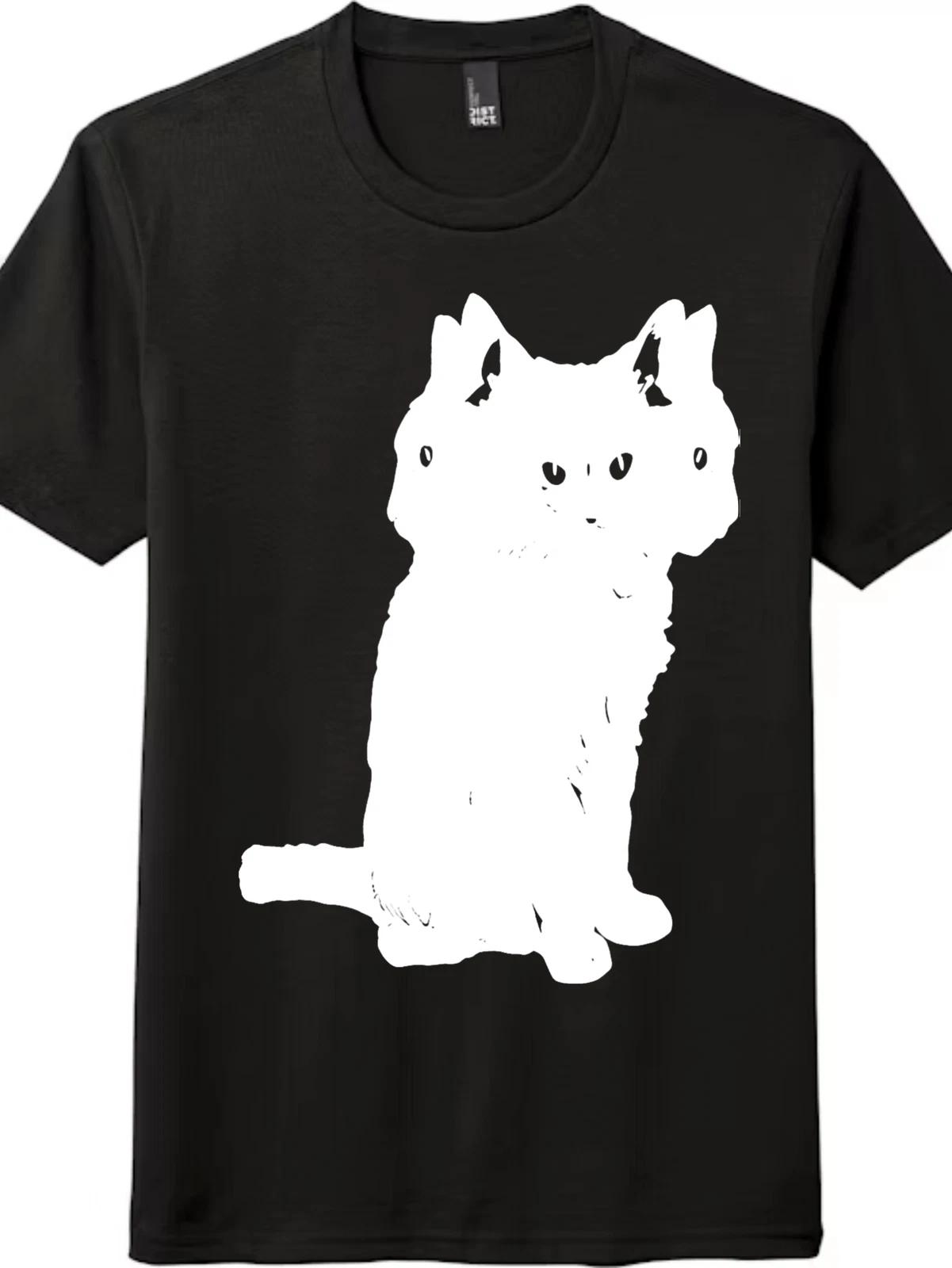 

Three-Headed Black Cat Graphic Tee - Unisex Gothic Fantasy T-Shirt S