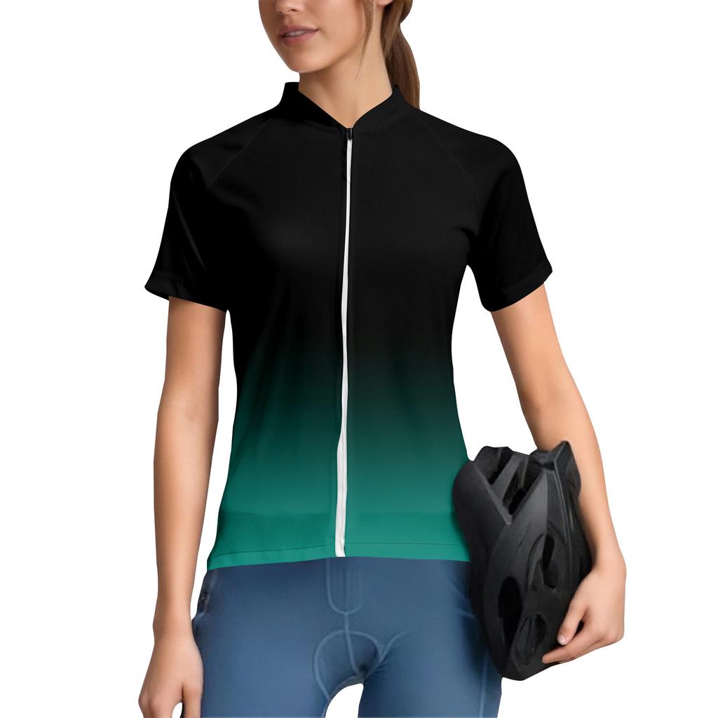 Completo da ciclismo da donna sfumato, maglia da ciclismo a maniche corte con 3 tasche posteriori, traspirante, ad asciugatura rapida, anti-umidità, striscia riflettente per il ciclismo