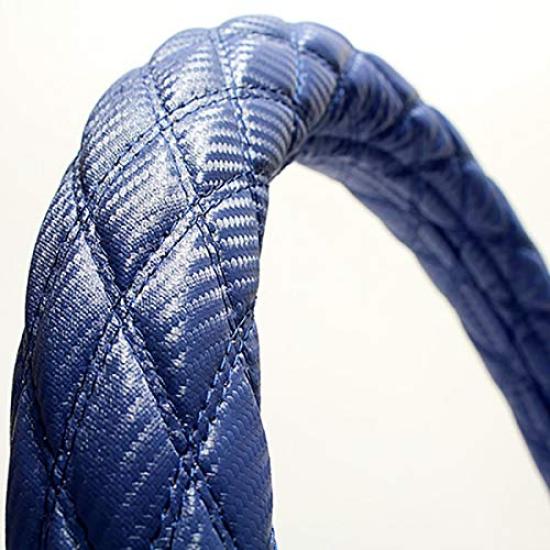 Viz Steering Wheel Cover for Toyota Carbon Leather Size M Harrier, Blue,