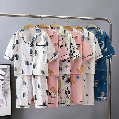 Summer Kids' Homewear: Lightweight Lapel Set with Seven-Sleeve Top & Seven-Point Pants for Boys and Girls 