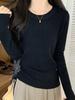 2025 Light Blue Chic Korean Slim-Fit Round Neck Sweater - Spring Age-Reducing Knitted Base Layer