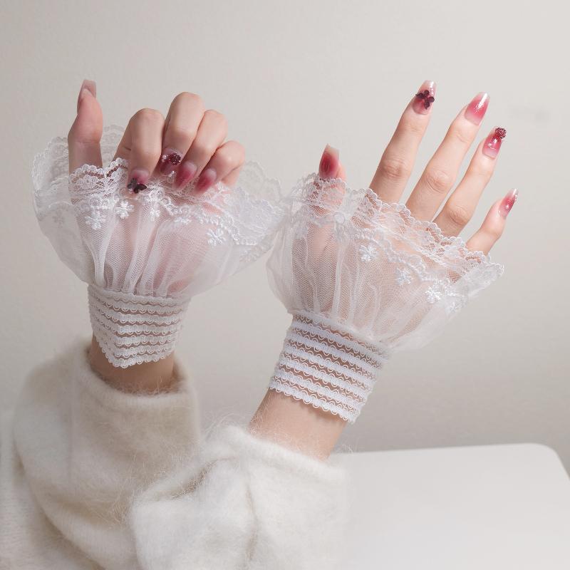 

Short Pearl Lace Wrist Fake Sleeves Bride Decorative False Cuff Tulle Item Nail Art Take Picture Background Nail Photo Equipment