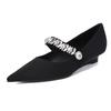 2025 New Fashionable and Versatile Solid Color Pointed Toe Women's Single Shoes with Rhinestone Decoration Slip-on Women's Shoes