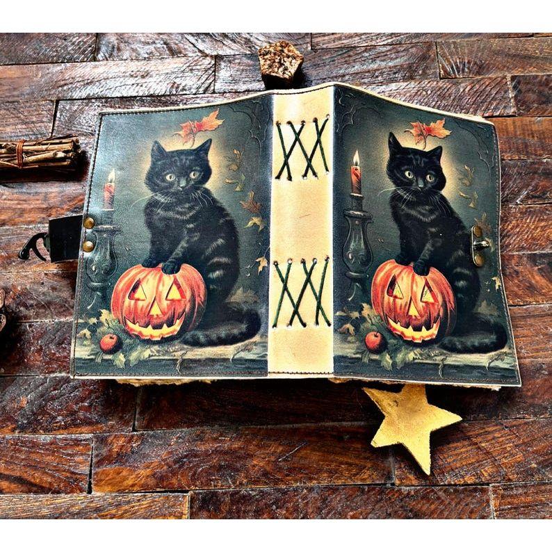 Black Cat Junk Journal Old Pages Dark Witch Fantasy Magical Junk Journal Kit Halloween Thaem Book Of Shadows