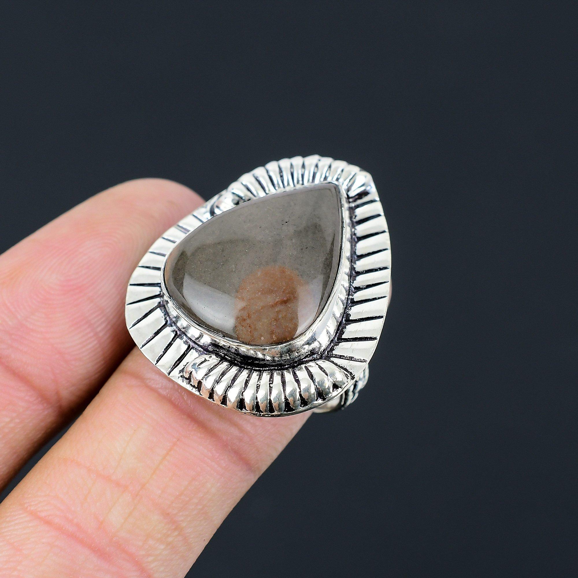 Pear Polychrome Jasper Gemstone 925 Silver Promise Handmade Wife New Ring US 8.5 8.5