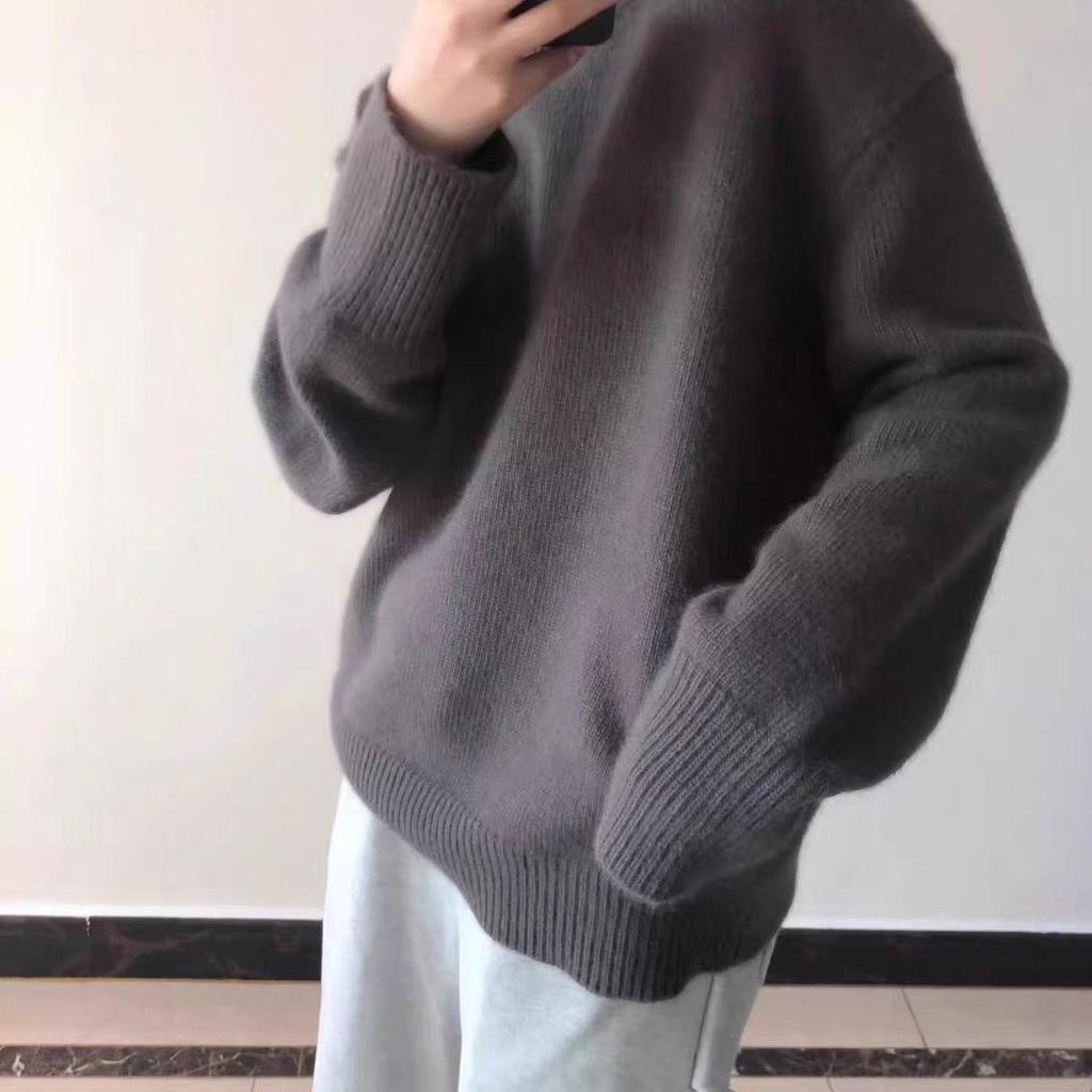 Women's High Collar Wool & Cashmere Sweater - Loose, Thick, Knit, Lazy Style for Autumn/Winter