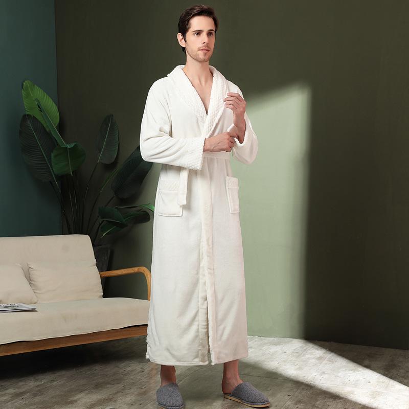 Women's & Men's Double-Sided Thick Coral Fleece Bathrobe - Long, Ankle-Length, Ideal for Autumn & Winter