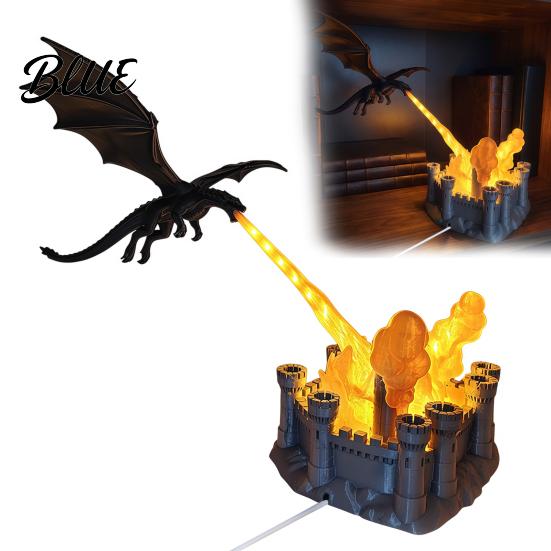 Dragon Themed Room Decorations 3D Printed Flame Lamp with Castle Base Fantasy Desk Light for Bedroom Gaming Night Kids and Bookshelf Decor,