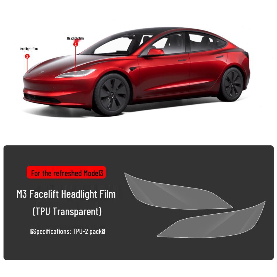 Tesla Model 3/Y TPU Anti-Mud Smoked Film: Headlight, Taillight, Center Pillar, Door Handle Protection.