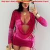 Womens Swimwear Set With Sheer Mesh Long Sleeve Coverup Bikini 4piece For Beach Relaxation