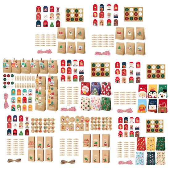 24Pcs/Set Christmas Gift Bag Santa Claus Snowman Deer Pattern Paper Treat Boxes Candy Packaging Festive Goodie Bags Decoration