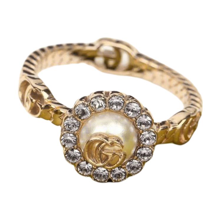 

Gucci GG Marmont Double G Logo Classic Quilted Metal Pearl Ring Women rings Gold 702585I98758623 XS