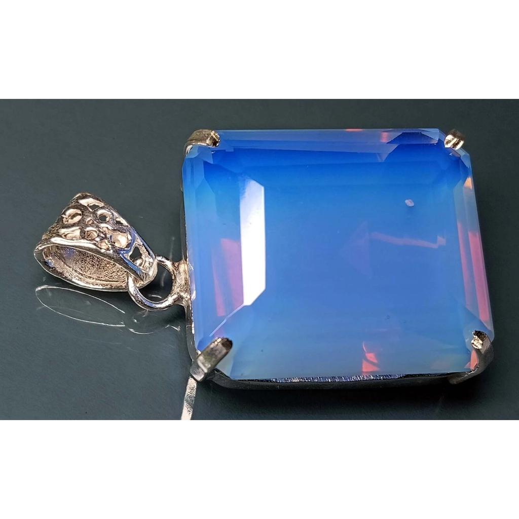 Natural Blue Opal Pendant Locket 94.90 Ct Emerald Cut Certified Fabulous