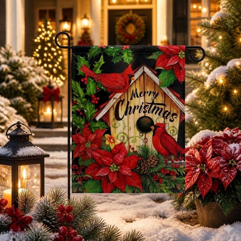 Santa Claus Christmas Garden Flag Single-sided Printing Elk Snowman House Yard Flag Large Banner Outdoor Decoration