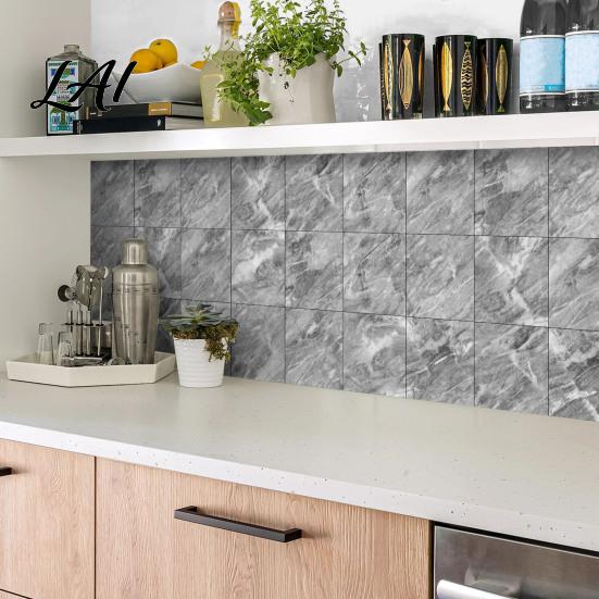Heat Resistant Kitchen Backsplash Tiles 12PCS Imitation Marble Pattern Wall Stickers Self-Adhesive Waterproof EVA Scratch Decor for Home Tiles,
