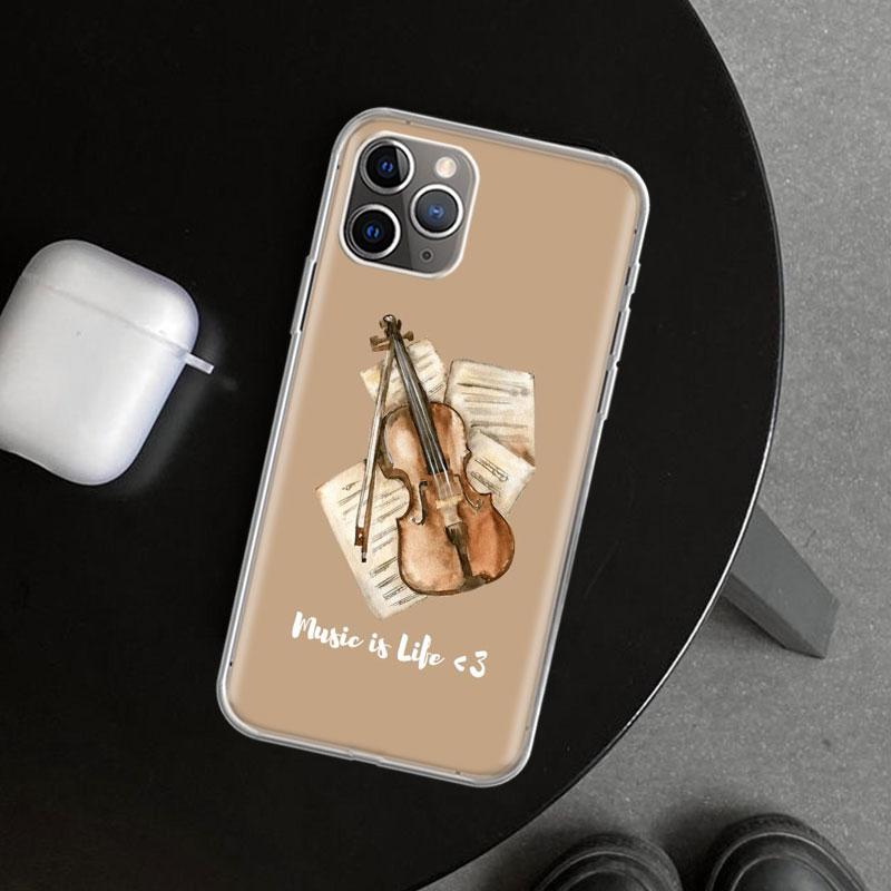 Music Violin Phone Case Cover for iPhone 11 12 13 Mini 14 15 Plus 16 Pro Max 17 Air 7 8 + SE Art Customized Fundas 11 12 13 Mini