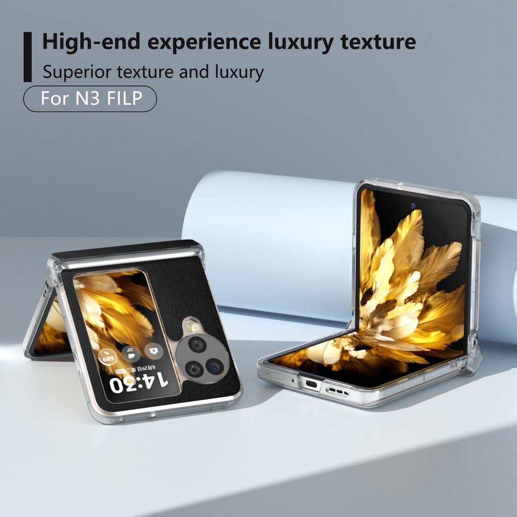 For Oppo Find N3 Flip 5G Case Hinge Protection Leather+PC Clear Frame Phone Cover