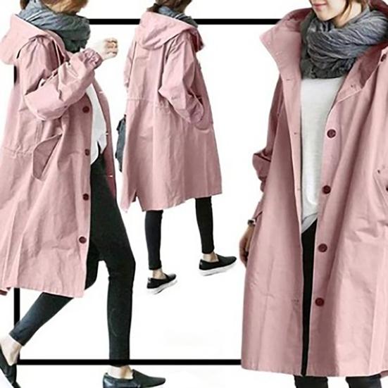 Damen Trenchcoat Langarm Baumwoll-Hoodie Jacke Übergroße Windjacke Lockerer Schnitt Herbst Oberbekleidung