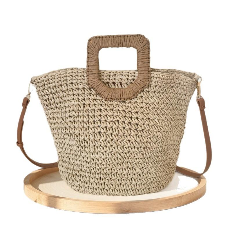 2025 new oblique span hand-carry dual-purpose papyrus woven bag fashionable Mori summer vacation commuter hand-woven bag