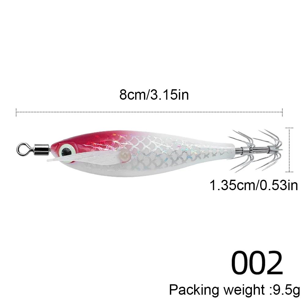 1-3PC Luminous Squid Hook Fishing Lure Double Hook Glow In The Dark Wood Shrimp with 3D Eyes Fake Octopus Bait for Night Fishing