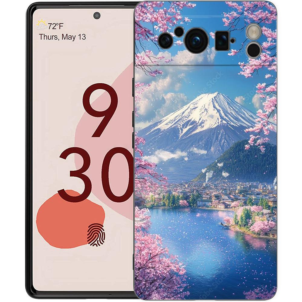 Japan Mount Fuji Painting Cherry blossom Phone Case For Google Pixel 9 8 9A 8A 7 7A 6 Pro XL 6A 5G Black Soft Back TPU Cover