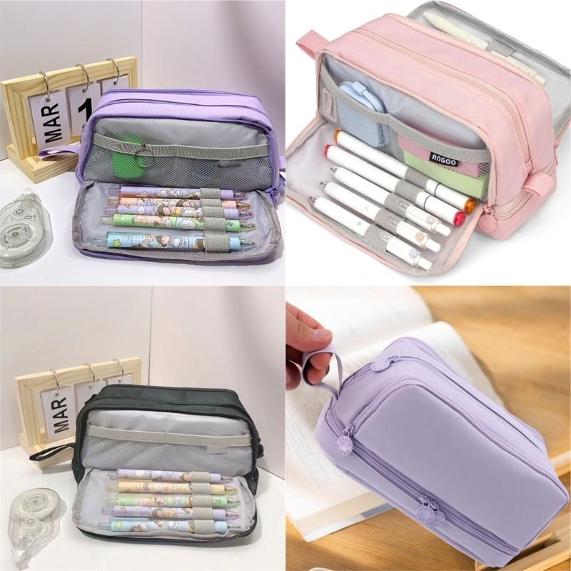 Large Capacity Pencil Bag Pen Case Solid Color Pencil Case Double Layers Pencil Pouch Pen Bag School Office Supplies