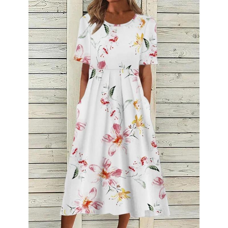 Summer New Mid-Rise Women's Casual Crew Neck Print Women's Dress