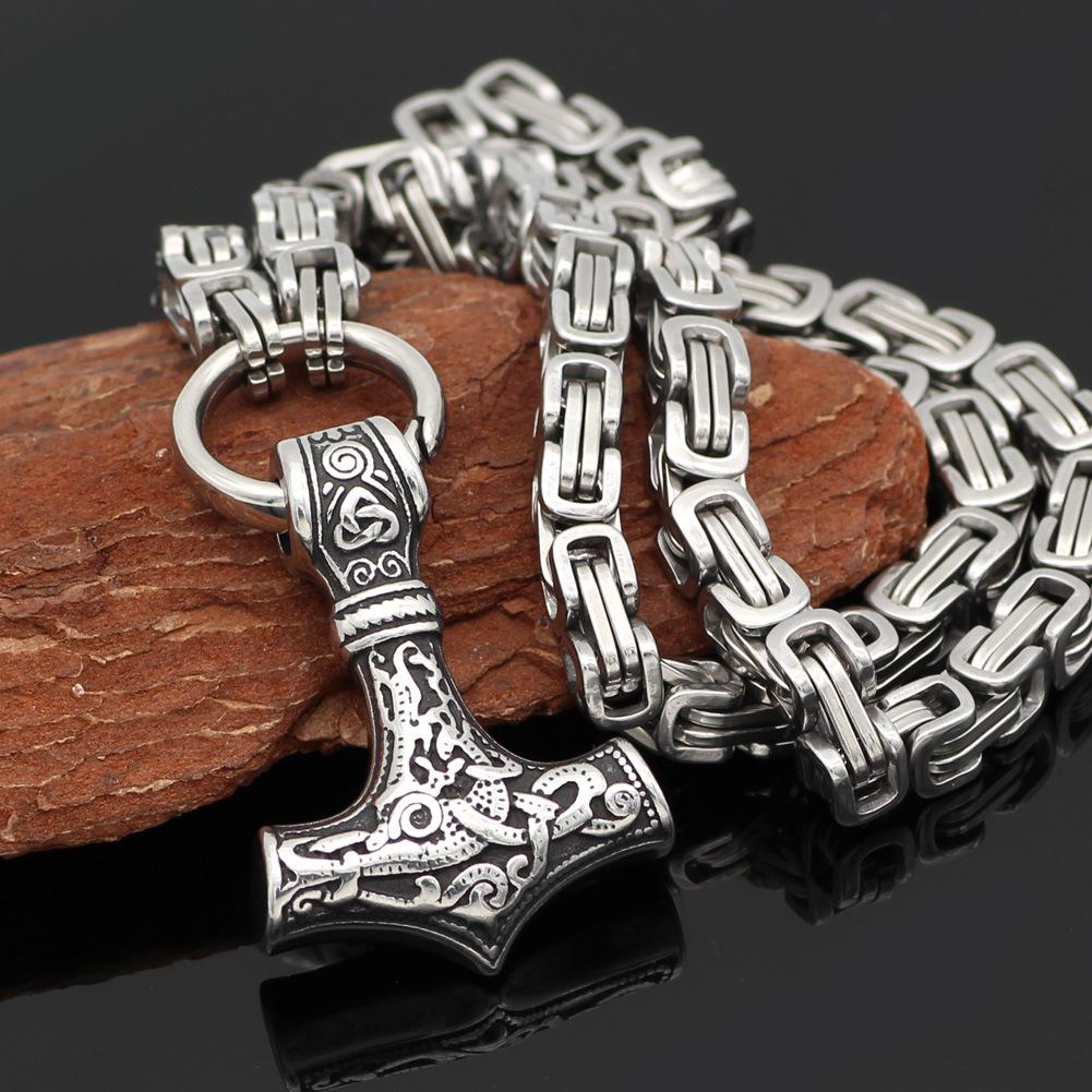 Nordic Totem Viking Hammer Stainless Steel Men s Necklace