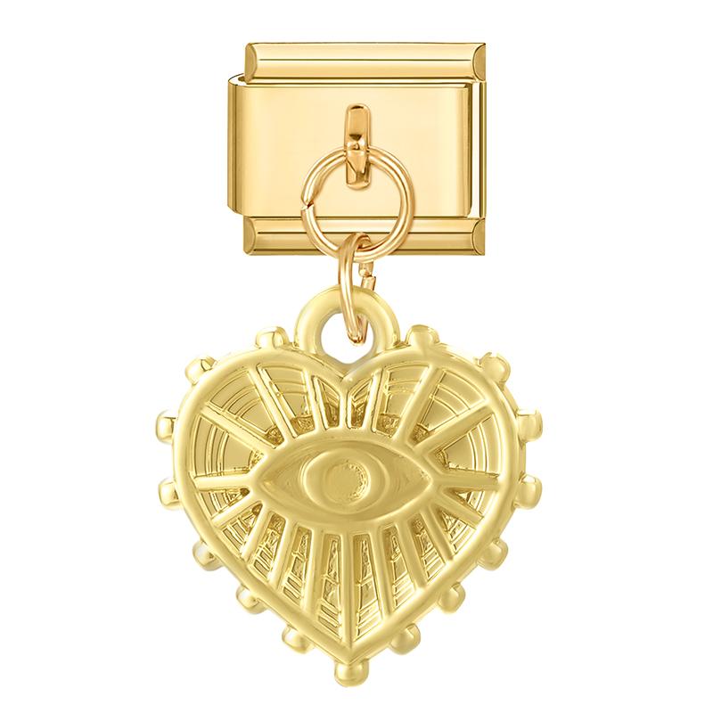 Gold Color Heart Lips Bow Knot Rose Swan Fishbone Pendant Charm Links Fit 9mm Stainless Steel Bracelet DIY Making Men Women Gift