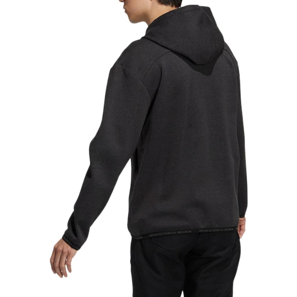 Adidas Solid Color Brand Logo Print Zip Hooded Jacket Men Outerwear Black GT3303
