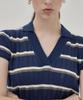 THEKNITCOMPANY Orea Stripe Polo Shirt - Cavern Navy