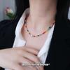 Korean Style S925 Sterling Silver Smiley Face Rainbow Necklace - Niche Beaded Clavicle Chain for Women