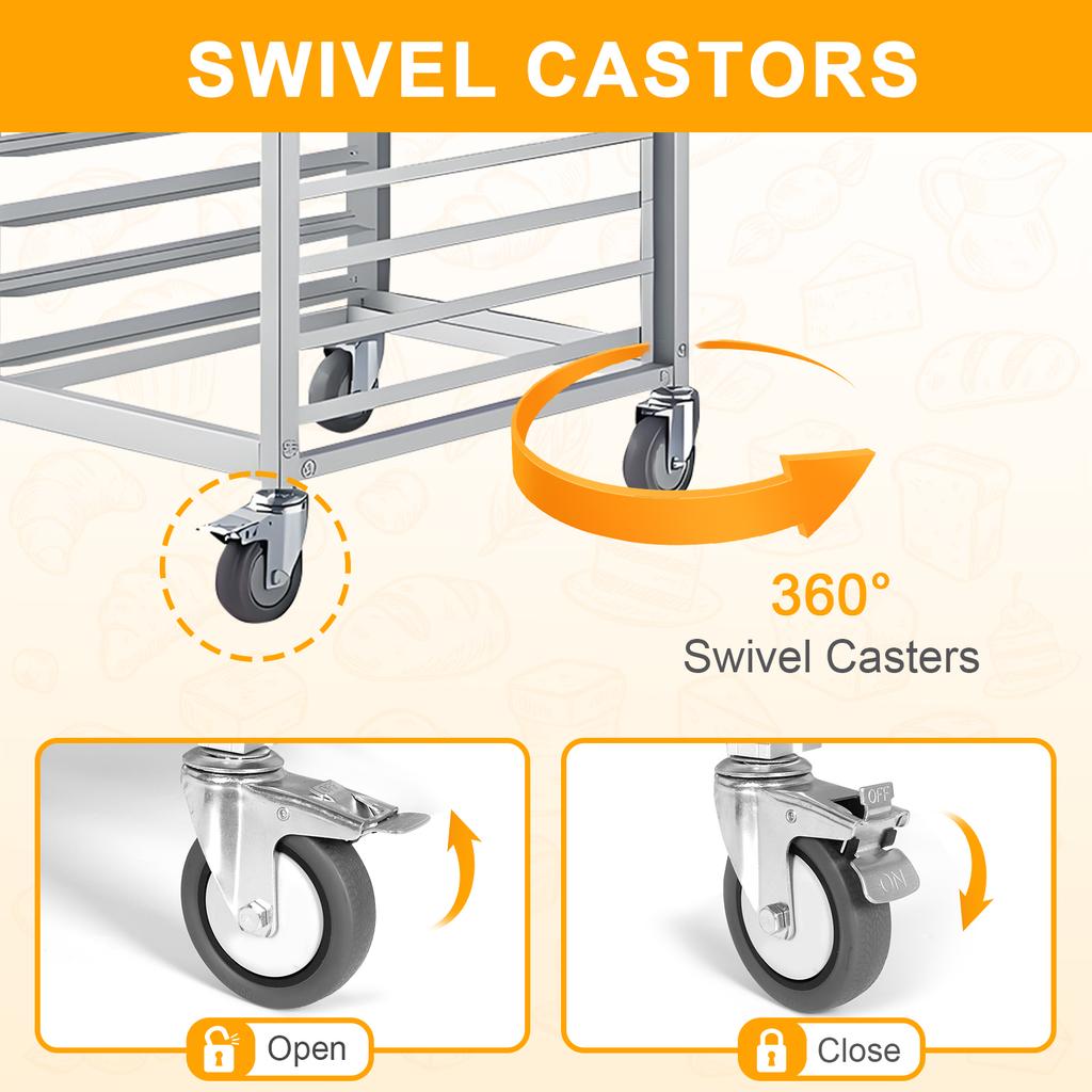 18 Tier Aluminum Bread Baking Speed Rack with Wheels Commercial Kitchen Bun Pan Sheet Pan Rack for Restaurant Cafeteria Pizzeria