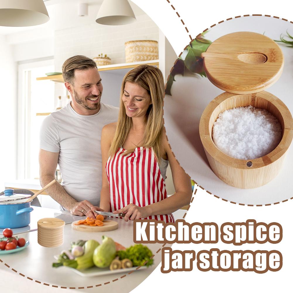 Seasoning Container Storage JarSalt Box Condiment Sesame Bottle BBQ Cooking Herbs Organizer Kitchen Wooden Tool