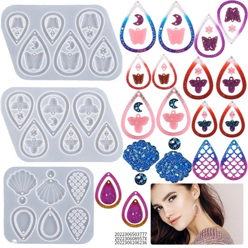 Jewelry Casting Molds Butterfly Bee Shells Pendant Epoxy Resin Molds with Hanging-Hole Mould Jewelry Making Craft Tools