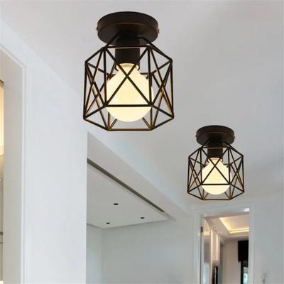 Industrial Ceiling Lamp Shade Fixture for Hallway Entrance Aisle Porch Square Diamond Iron Chandelier Pendant Light WY507