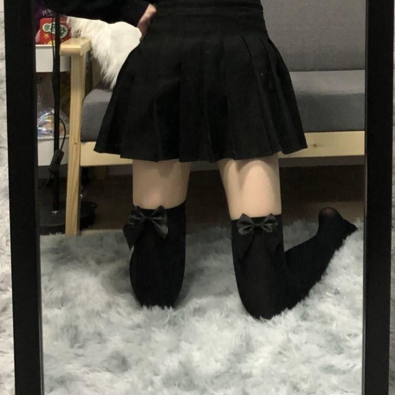 Japanese Bow Knee Socks Socks Jk Velvet Sexy High Tube Socks Stockings Black And White Medium Thick College Style