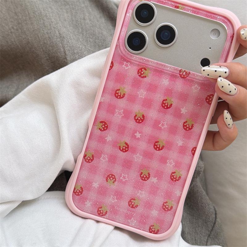 Korean 3D Strawberry Stand-Compatible iPhone Case for iPhone 14/15/16 Pro Max/17