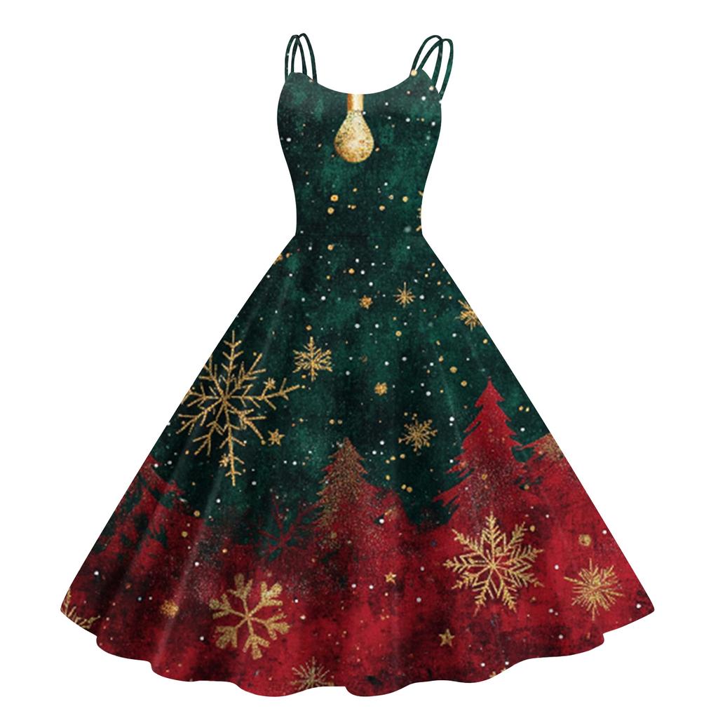 Children's Fashion Casual Christmas Print Sexy Off-the-shoulder Punk Retro Dress