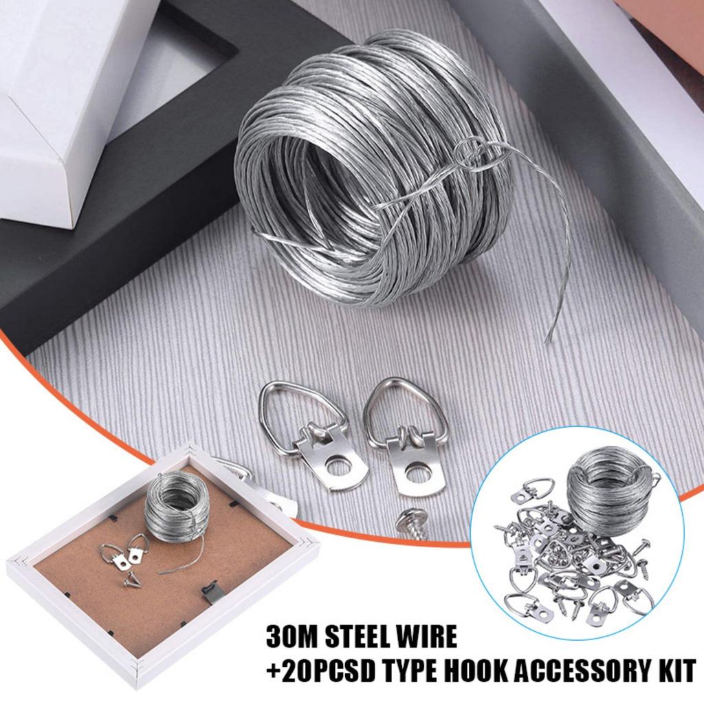 Heavy Duty Picture Hanging Kit Rust Resistant Metal Wire Supports Up To 30 Lbs for Hanging Mirror and Wall Art